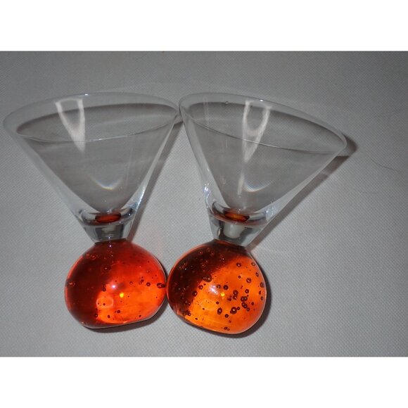 Martini Cocktail Liqueur Glasses‎ Hand Blown Ball Stem Bubbles Lot of 2 MCM - Picture 6 of 6